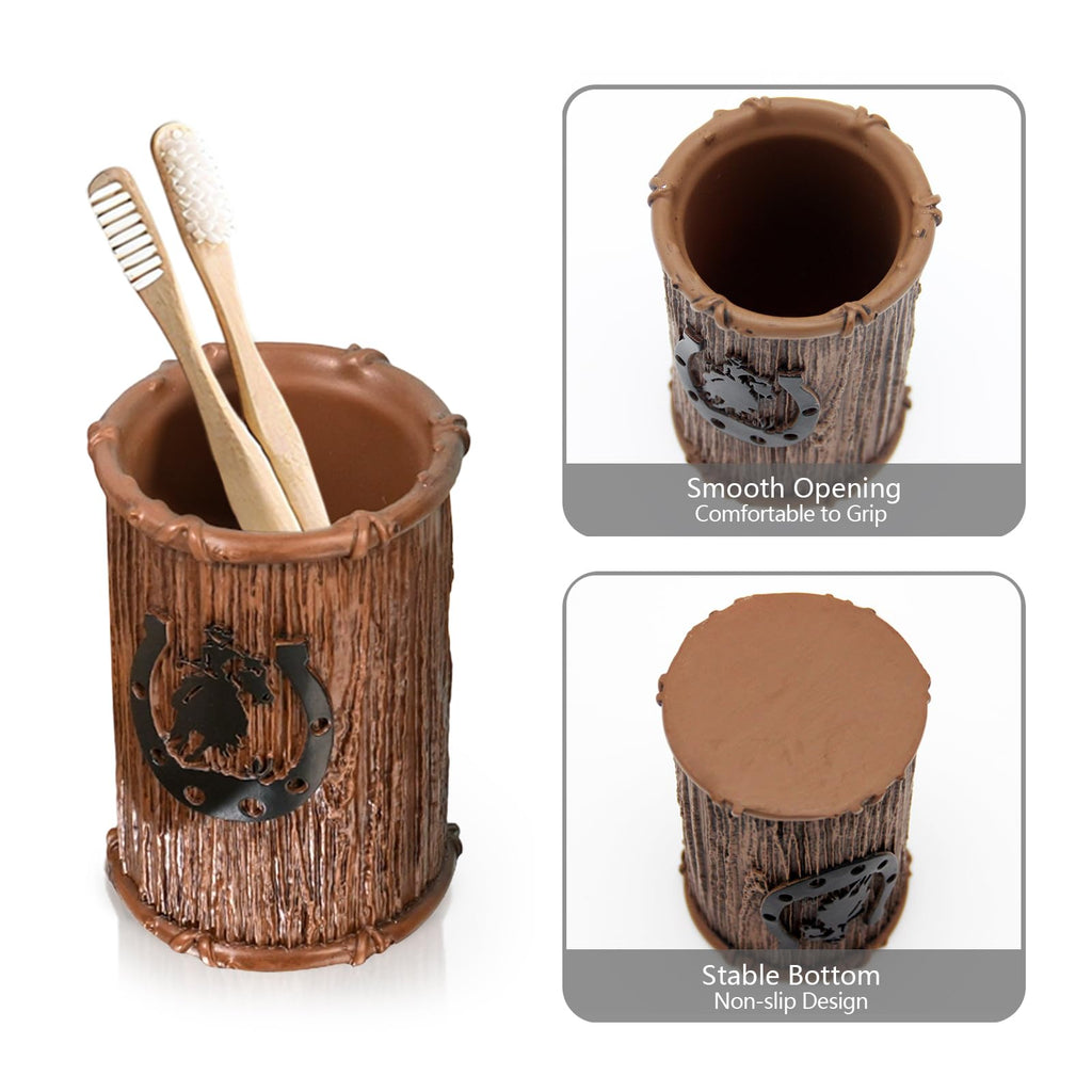 Bathroom Accessory Sets 4PCS Bathroom Accessories Set Complete Western Rustic Horseshoes Decoration Includes Lotion Dispenser Toothbrush Holder Tumbler Cup & Soal Dish