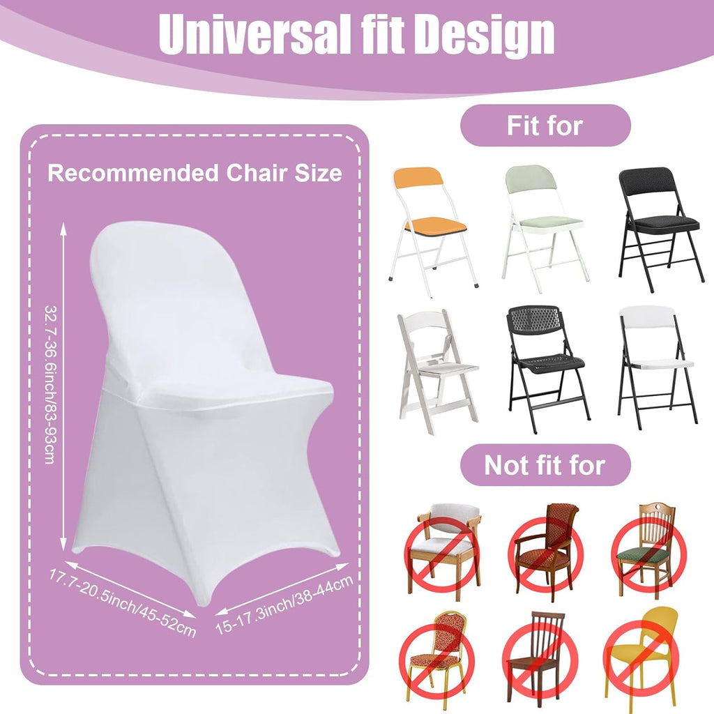 Stretch Spandex Folding Chair Covers - 30 PCS Durable White Machine Washable Covers for Weddings & Events