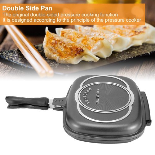 Acouto Portable Double Sided Grill Pan with Anti Burn Handle 32cm Aluminum Cooking Pot for Delicious and Nutritious Meals