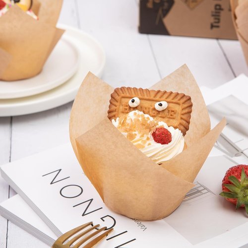 Bake Choice Large Natural Tulip Cupcake Liners - 200pcs Baking Muffin Wrappers for Parties