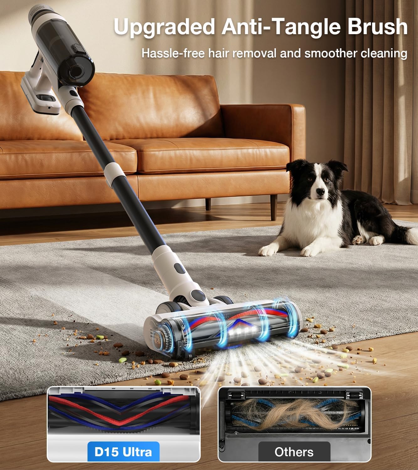 Skiennix Cordless Vacuum Cleaner - 15-in-1 Lightweight Stick Vacuum with LED Light & Anti-Tangle | 55 Minutes Runtime for Home Use