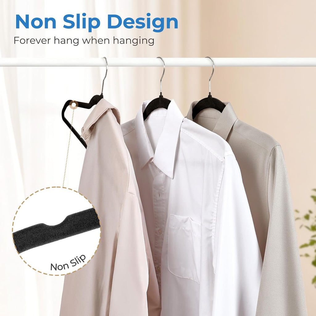 Smartor Black Velvet Hangers - 50 Pack Non-Slip Clothes Hangers with Shoulder Notches | Premium Slim Space-Saving Design