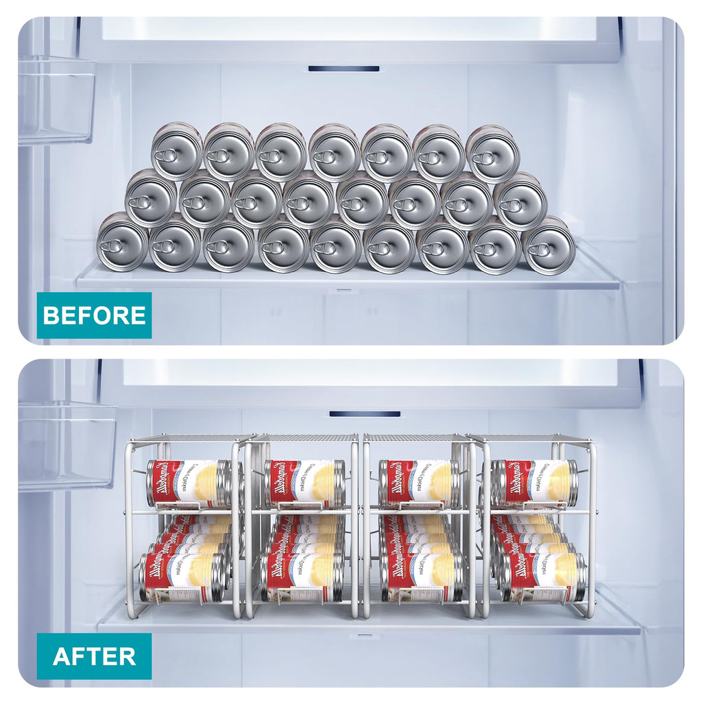 MOOACE 4 Pack Can Organizer for Pantry, Stackable Soda Can Dispenser Rack, Pantry Organizer Canned Food Storage Holder for Kitchen Refrigerator Cabinet, White