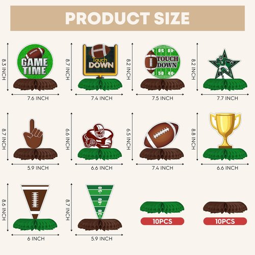 Horaldaily 10PCS Football Party Table Decoration Centerpieces, Football Game Day Honeycomb Centerpieces Table Toppers for Home Classroom School Boys Girls Baby Shower Birthday Supplies