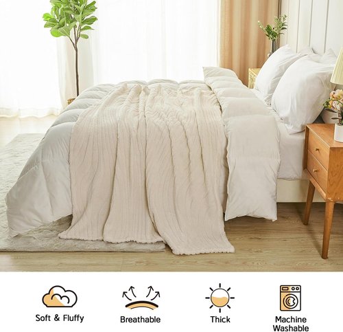 Lifein Throw Blanket - Cream Wave Boho Fleece Blanket | Soft, Lightweight & Fuzzy (50x60in)