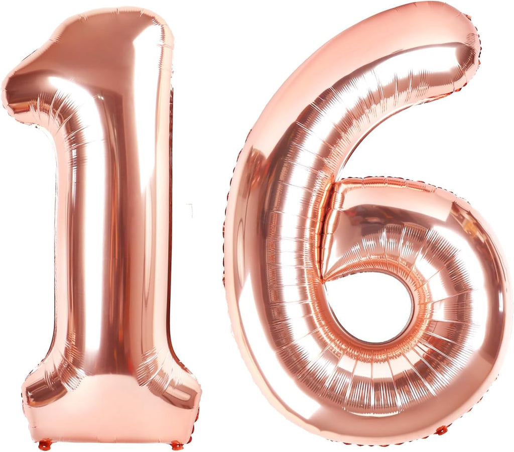 Rose Gold Foil Balloon Numbers by [Brand Name] - 40 Inch Sweet 16 Decorations for Birthdays & Events