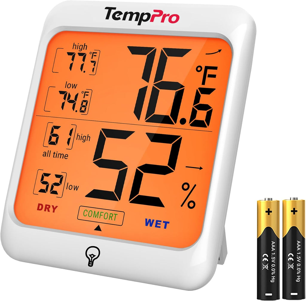 TempPro TP53 Digital Hygrometer - Indoor Thermometer with Comfort Indicator & Max/Min Records | Backlit Display