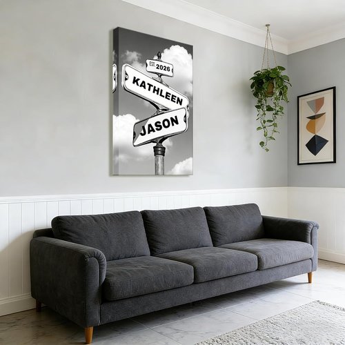 Crossroads Personalized Canvas Print - Custom Name & Date Wall Art for Couples | Perfect Valentine's Day or Anniversary Gift, 8x12