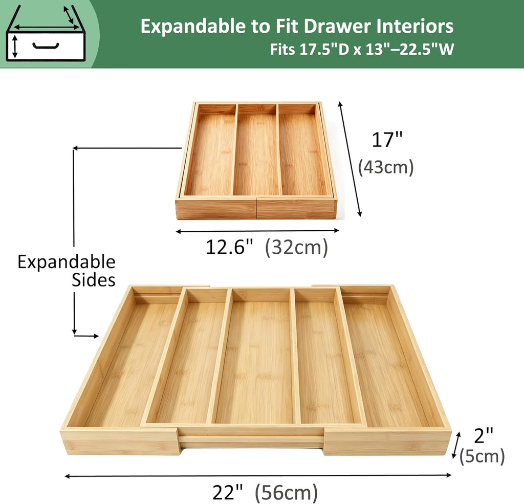 Utoplike Bamboo Drawer Organizer - Adjustable Utensil Holder & Cutlery Tray | 5 Slot for Kitchen & Home