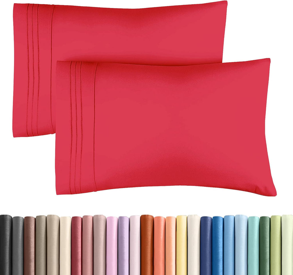 Skiennix Queen Pillow Cases Set of 2 - Ultra Soft Hotel Quality Covers - Wrinkle Free & Fade Resistant - Red