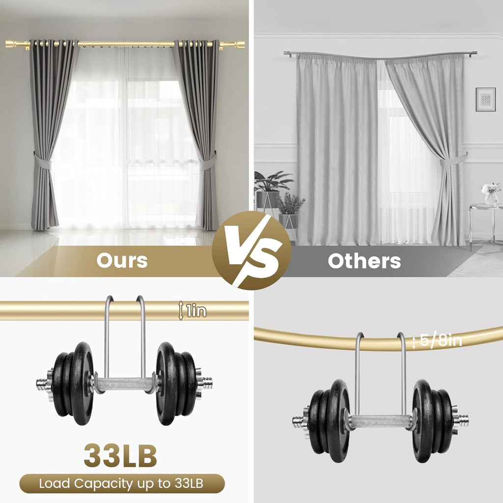 Skiennix 1” Diameter Gold Curtain Rod - Heavy Duty Adjustable Telescopic Design | Fits 30-54 Inch Windows
