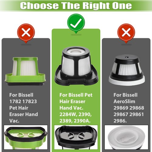 2390A 2284W Filter Replacement Compatible with Bissell Pet Hair Eraser Vacuum filter 2390A 2390 2389 2284W 2579, Compare to Parts # 1614212 1614203 1614204, 4 Mesh Filters and 8 Foam Filters
