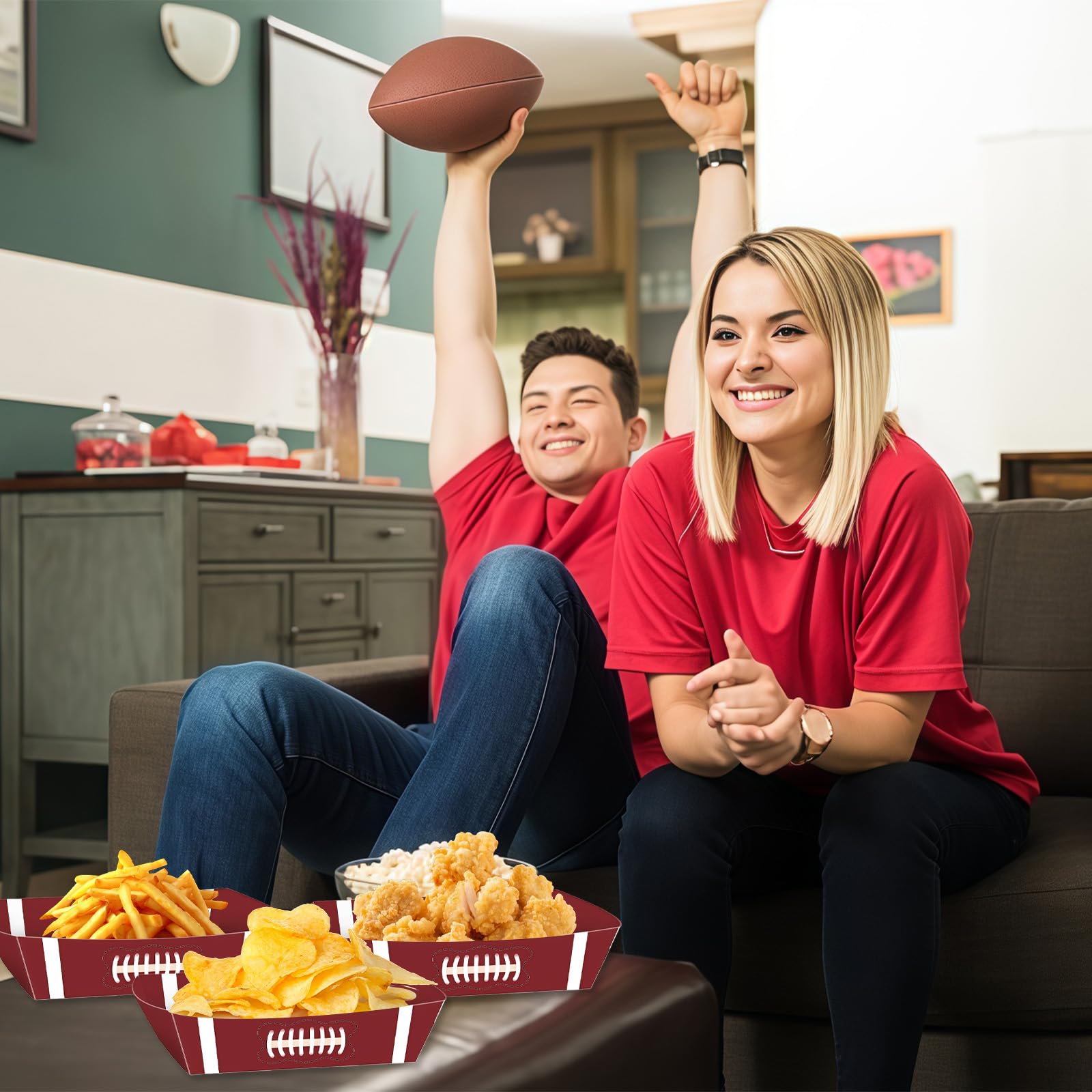 SARATA 12pcs Football Party Supplies Kit For Large Football Food Plates, Disposable And Mess-Free,Food Trays - Ideal Football Party Decorations And Favors For Birthday And Tailgate Partie