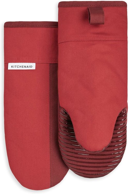 KitchenAid Oven Mitt Set - Two-Tone Non-Slip Design in Passion Red/Bordeaux | 5.75"x13", 2 Pieces