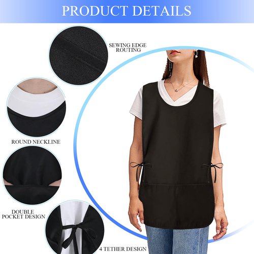 Eupholium Smock Apron Cobbler Apron with Side Ties and 2 Deep Pockets Unisex Apron for work kitchen (Black)