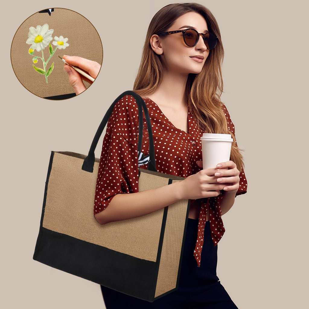 Locmeo 18 Pcs Burlap Tote Bags Bulk and Makeup Bag Set Large DIY Jute Tote Personalized Gift for Wedding Bridesmaid Women(White)