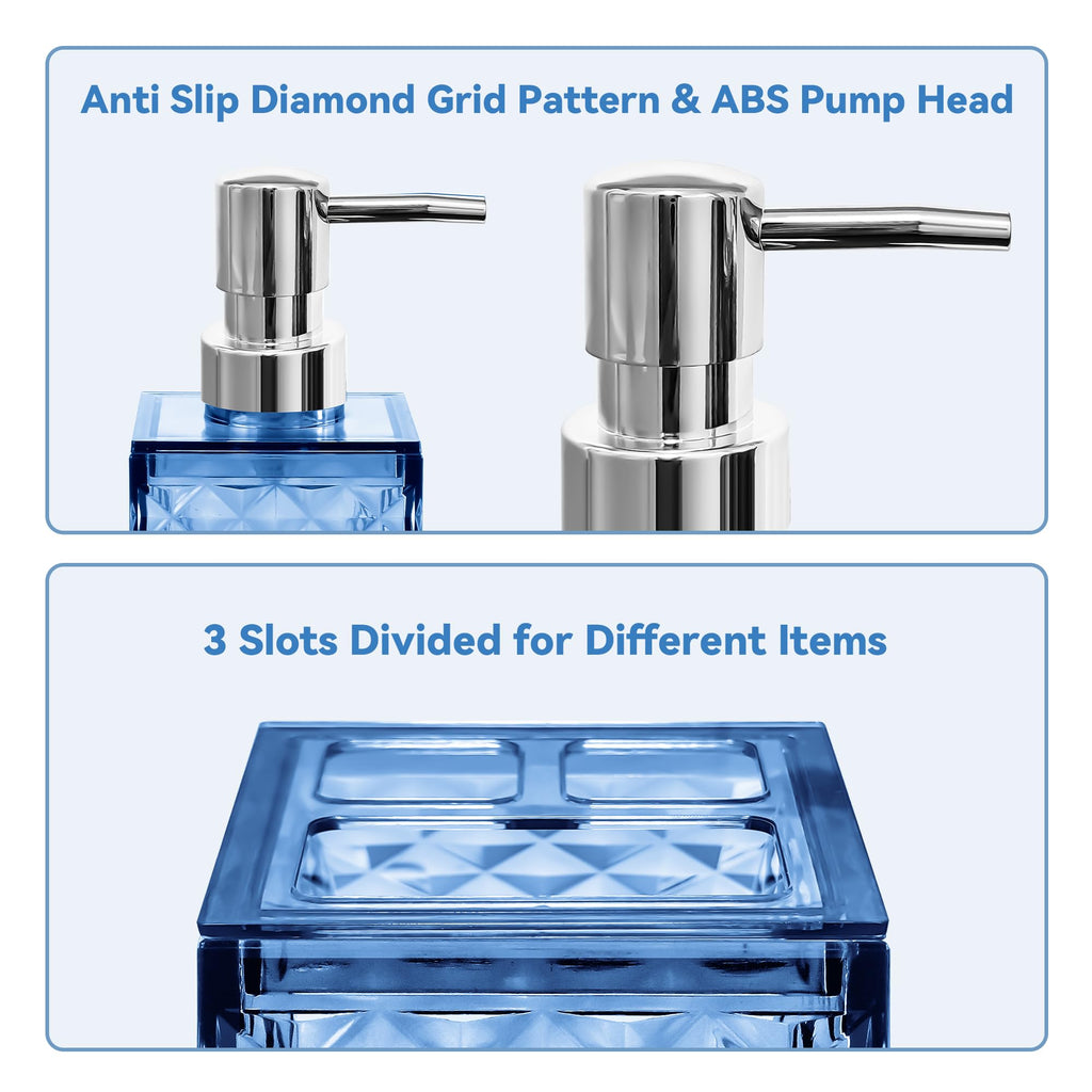 2PCS Blue Bathroom Accessories. Contain Soap Dispenser and Toothbrush Holder Set. Boho Bathroom Set for Blue Bathroom Décor