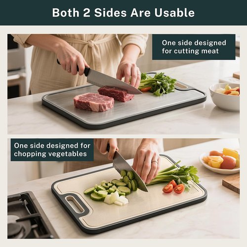 Stainless Steel Cutting Board, Large Double Sided Cutting Board for kitchen, 18/8 Stainless Steel & Wheat straw pp, Food-Grade, non Toxic - Easy to Clean, 16 x 11 Inches