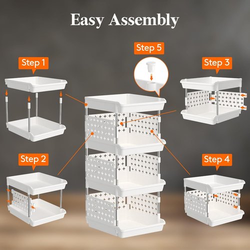 Lifewit Stackable Storage Baskets - 4-Tier Multifunctional Organizer for Food & Clothes | 13.8"D x 11.8"W x 28.3"H, White