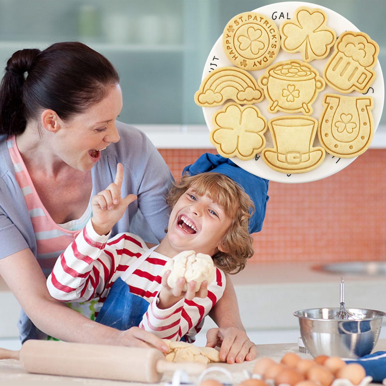 St. Patrick's Day Cookie Cutters 8 Pcs Plastic Cookie Cutter Four Leaf Clover Biscuit Cutters for Irish Holiday Party (St. Patrick)