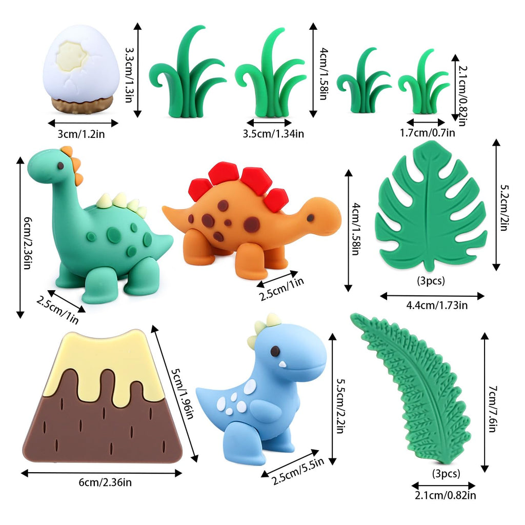 BlingABC 15PCS Cartoon Dinosaur Cake Toppers, Cute Dino Egg Leaves Grass Volcano Cake Decorations for Kids Birthday Baby Shower Dinosaur Animal Theme Party Supplies
