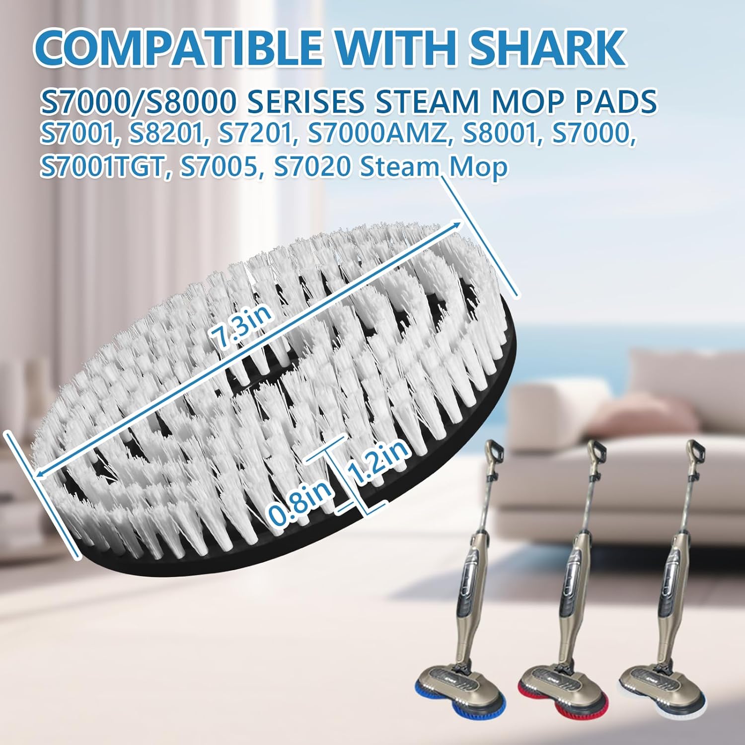 Skiennix Steam Mop Replacement Brush Pads - 4 Pack Nylon Bristle for Polishing Hard Floors | Compatible with Shark S8201/S8001/S7201/S7000 Series (2 White, 2 Gray)