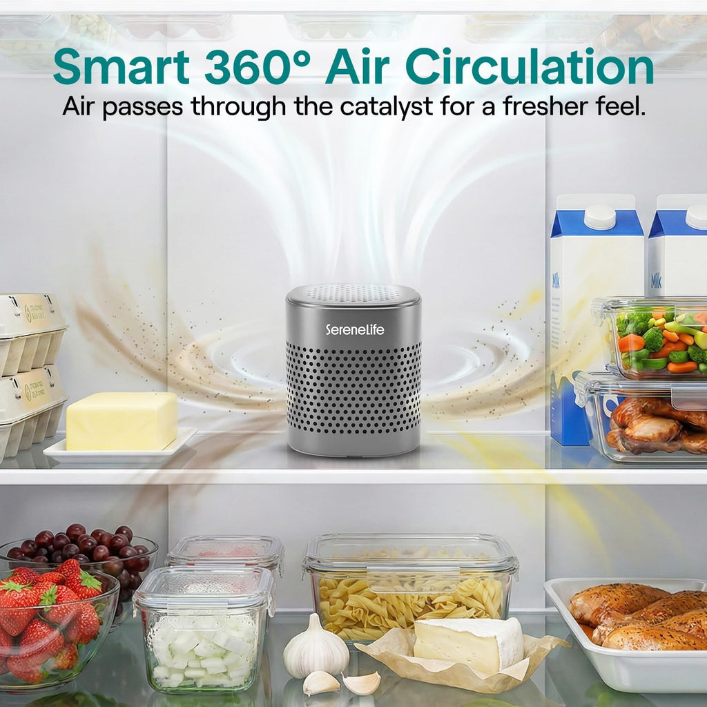SereneLife Fridge Deodorizer - Multi-Use Aluminum Pod for Odor Elimination | Compact & Reusable, Lasts 10 Years (Gray)