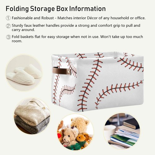 AUUXVA Baseball Storage Basket, Sports Theme Softball Large Storage Bins Box with Handles, Easter Gift Baskets Ideal for Baby Kids, Room Nursery Decor, Organizing Clothes, Toys, Books, Collapsible