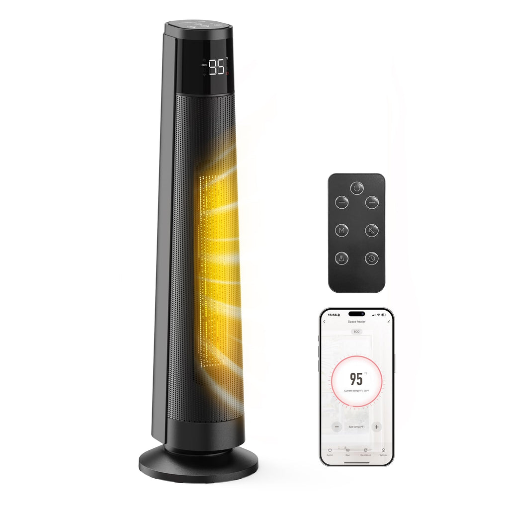 FLANUR 1500W Space Heaters for Indoor Use Large Room, WIFI Electric Heater with Voice Control, 5 Modes, ECO Thermostat, 12H Timer, Quiet & Safety PTC Ceramic Heater for Bedroom, Black, 1 Pack