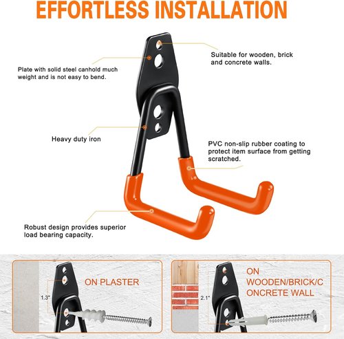 HUPBIPY Heavy Duty Garage Hooks - 6 Pack Small U-Shaped Hangers for Tools & Bulk Items Storage