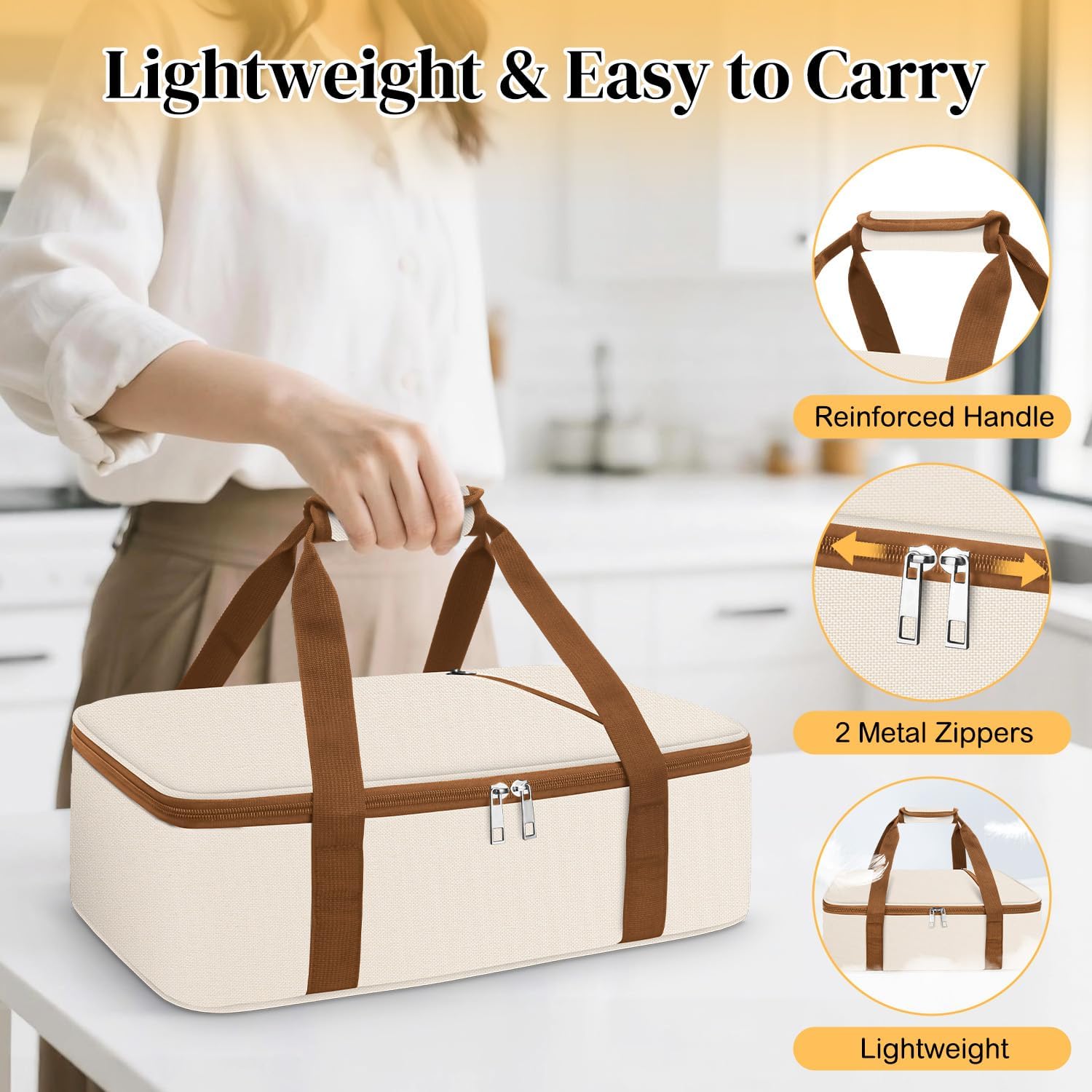Coobiiya Insulated Casserole Carrier - Keeps Food Hot or Cold | Portable Tote Fits 9" x 13" Dish