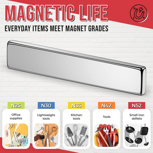 FINDMAG Bar Magnets, 30 Pack Bar Magnets with Double-Sided Adhesive, N52 Magnetic Bar for Fridge, Garage, Kitchen, Silver