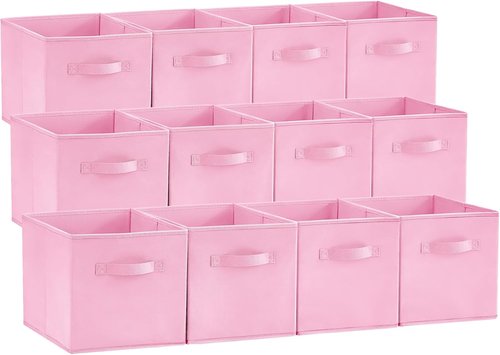 Lifewit Storage Cubes - Foldable Decorative Fabric Baskets for Home Organization | 11-Inch Pink, 12-Pack