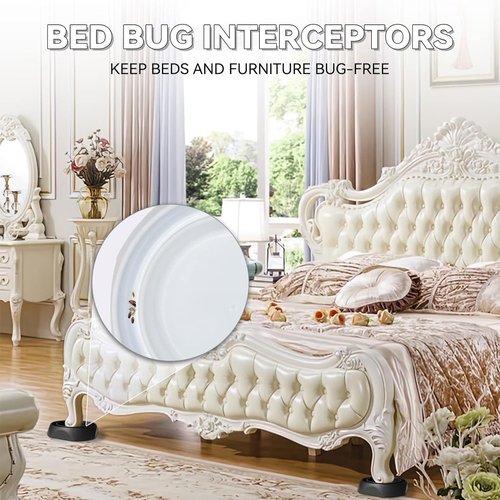 Bed Bug Interceptors by [Brand Name] - Effective Bed Bug Traps with Anti-Skid Pads | White - 4 Pcs