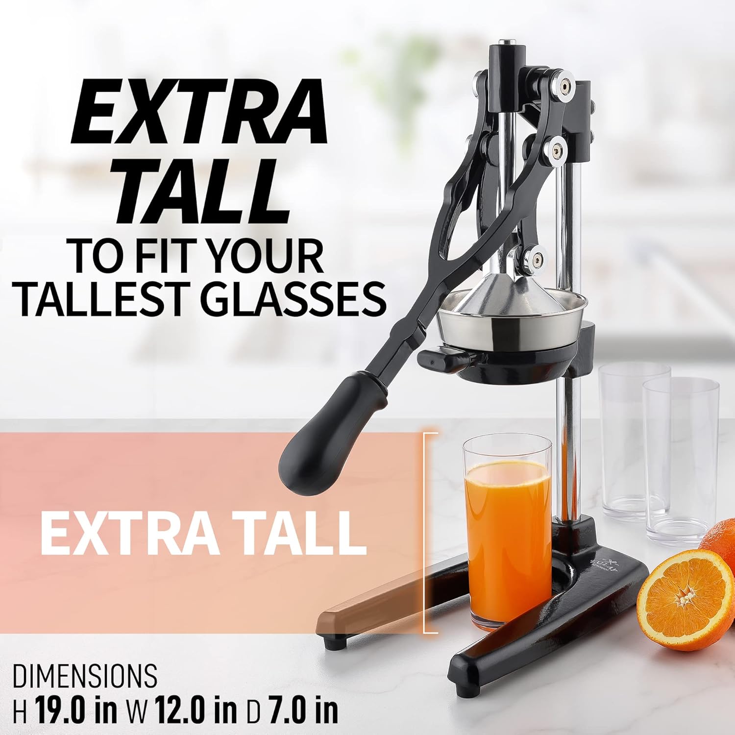 Zulay Kitchen Extra Tall Citrus Press - Manual Juicer for Orange Juice | Fits Tumblers & Tall Glasses