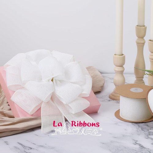LaRibbons Burlap Ribbon - 2.5 Inch x 12 Yards White Wired Fabric for Spring Crafts & Gift Wrapping