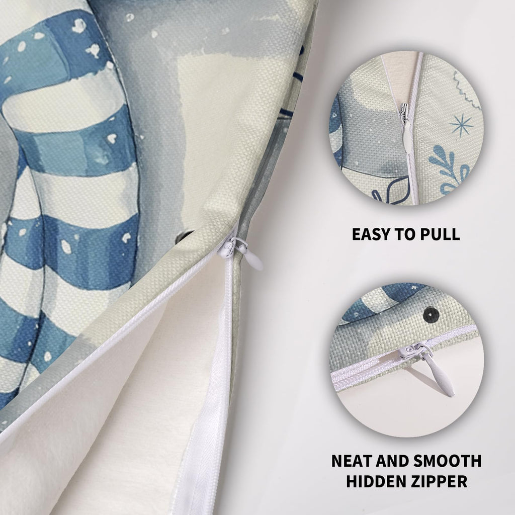 Smozenith Winter Pillow Covers 18X18 Set of 2, Blue Snowman Bird Snowflakes Decorative Throw Pillowcases Outdoor Holiday Seasonal Farmhouse Cushion Cases Couch Sofa Bed Decor