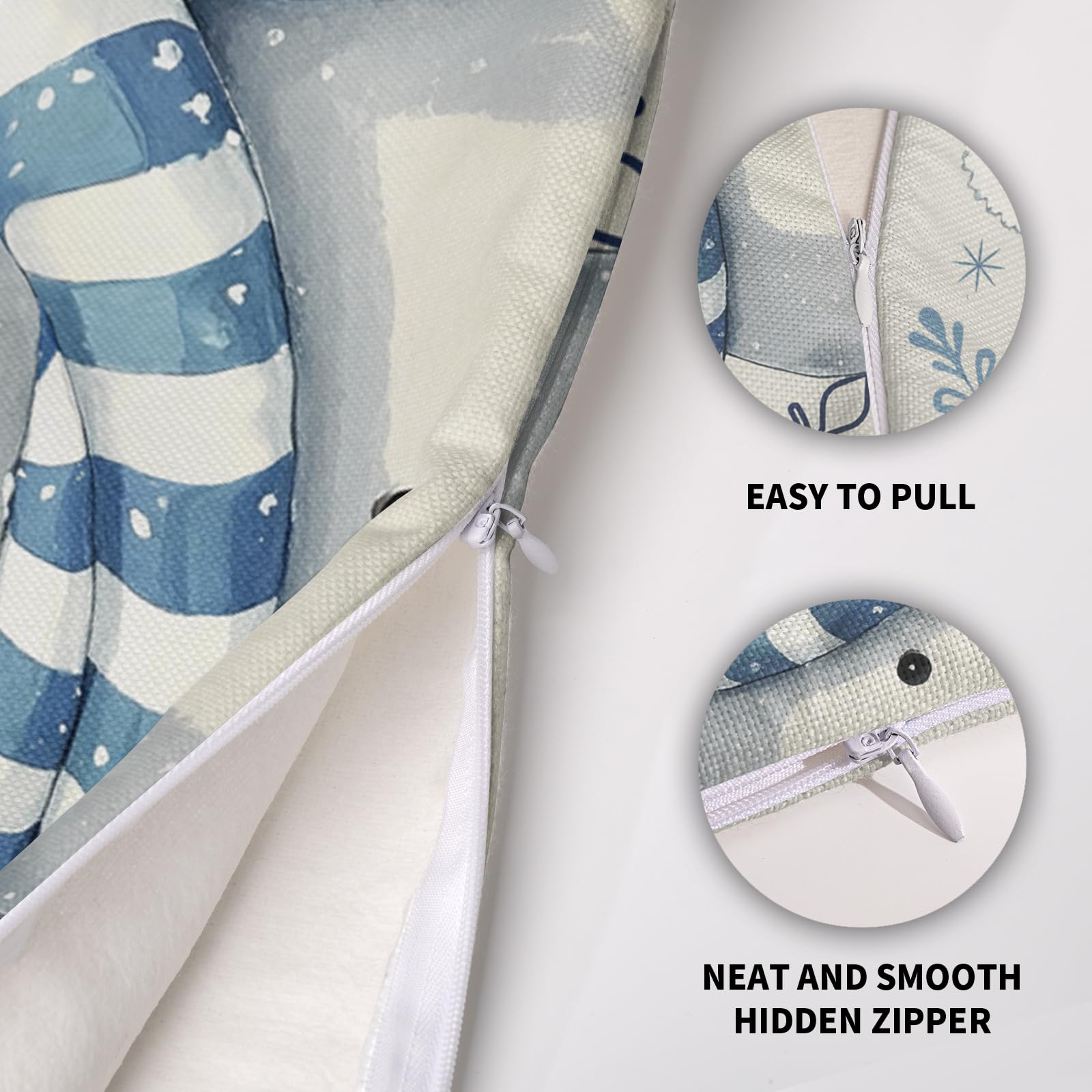 Smozenith Winter Pillow Covers 18X18 Set of 2, Blue Snowman Bird Snowflakes Decorative Throw Pillowcases Outdoor Holiday Seasonal Farmhouse Cushion Cases Couch Sofa Bed Decor