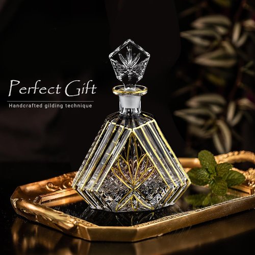 Hand-painted Gold Decanter Set for Men - Whiskey Decanter, Wine Aerator, and 2 Glasses, Liquor Bottles, Bourbon and Tequila Decanter,crystal decanter and 2 old fashioned glass