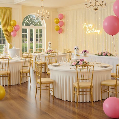 Hietaap 4 Pack Ivory Spandex Round Tablecloths for Wedding Table, Stretchy 60 inch Fitted 5FT Round Table Cloths Cover with Skirt for Banquets Trade Shows Parties Events
