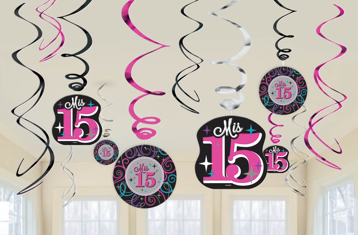 Elegant Mis Quince Años Value Pack Foil Swirl Birthday Party Decorations (12 Pack), Multi Color, 7".