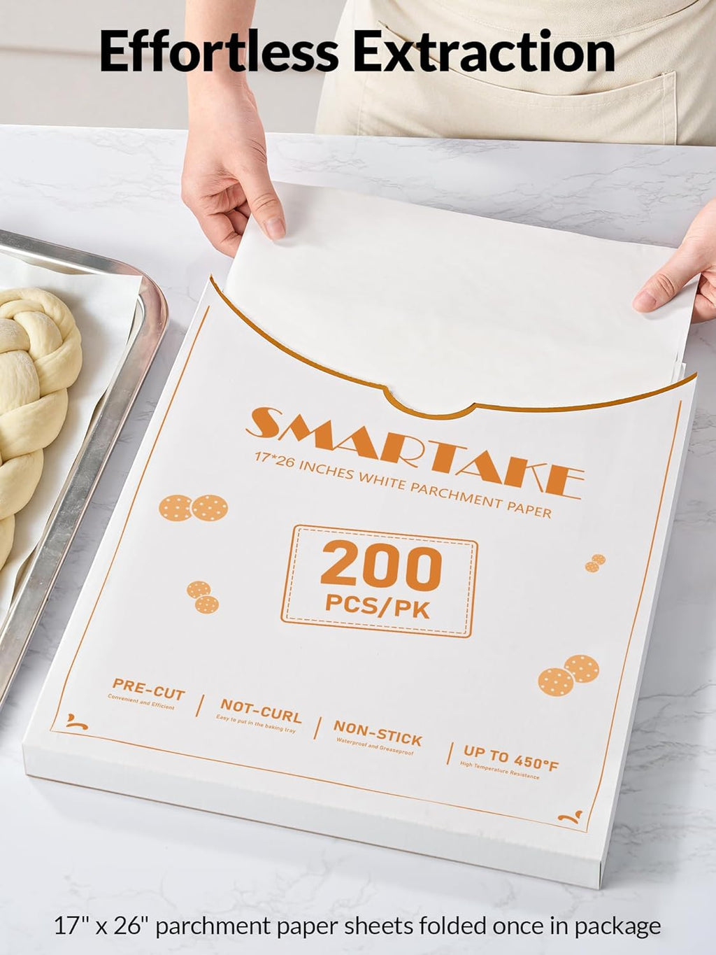 SMARTAKE Parchment Paper Baking Sheets - 200 Pcs Non-Stick Precut 17x26 Inch for Baking, Grilling & More