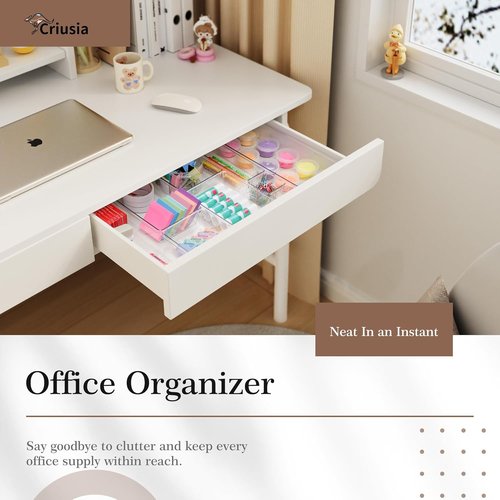 Criusia Clear Drawer Organizer Set - 7 Versatile Plastic Trays for Kitchen & Bathroom Storage | Non-Slip Design