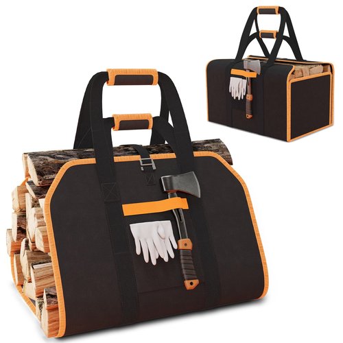 YOHOOLYO 2 In 1 Firewood Carrier, Waxed Canvas Large Fireplace Log Carriers Heavy Duty Firewood Tote Bag Log Holder with Handles Strap for Fireplace Indoor Outdoors Camping