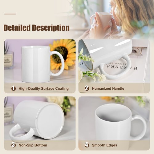 AGH 16pcs 11 oz Sublimation Mugs Blanks, White Coffee Ceramic Mugs Bulk, Plain Mug Cups for Sublimation with Bamboo Lids and Stainless Steel Spoon For Coffee, Soup, Tea, Milk, Latte