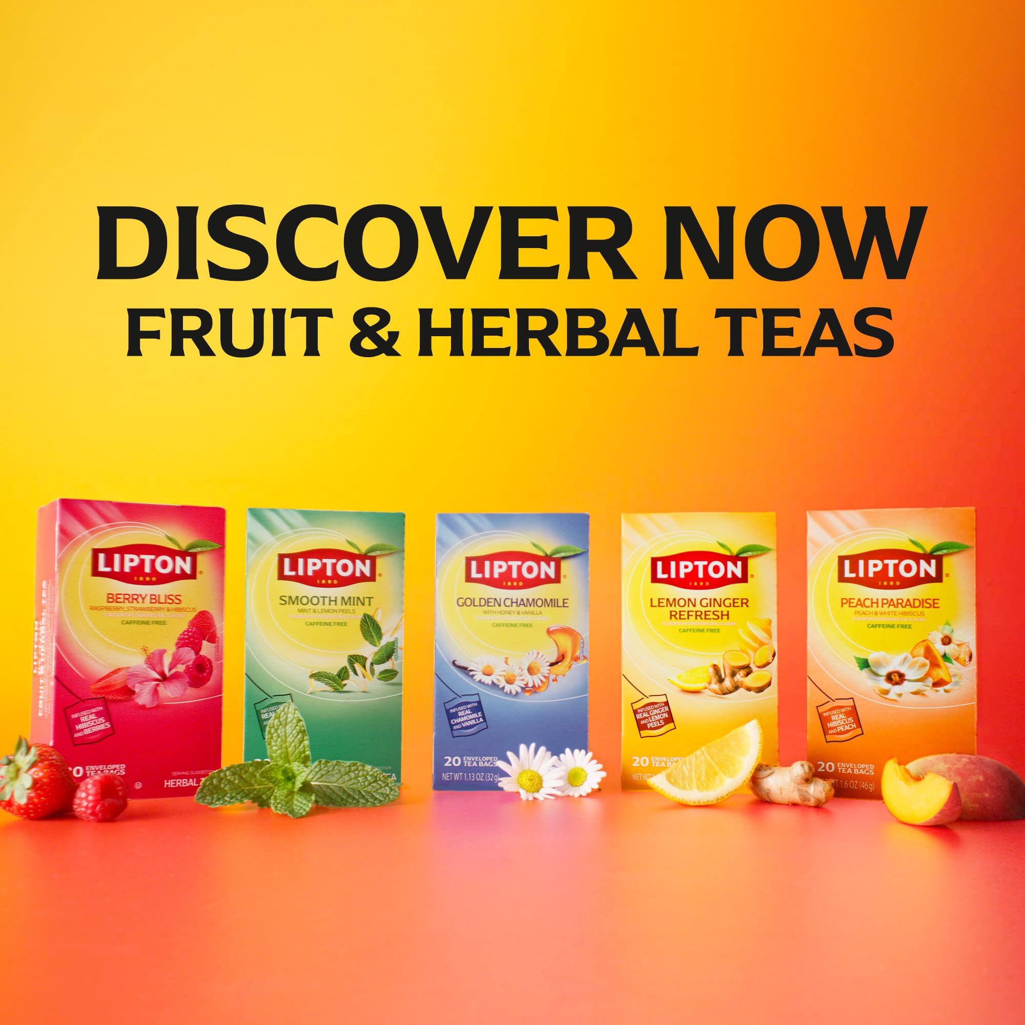 Lipton Golden Chamomile with Honey and Vanilla Tea Bags, Caffeine Free Tea, Herbal Tea, Individually Wrapped, 80 Total tea Bags (20ct - Pack of 4)