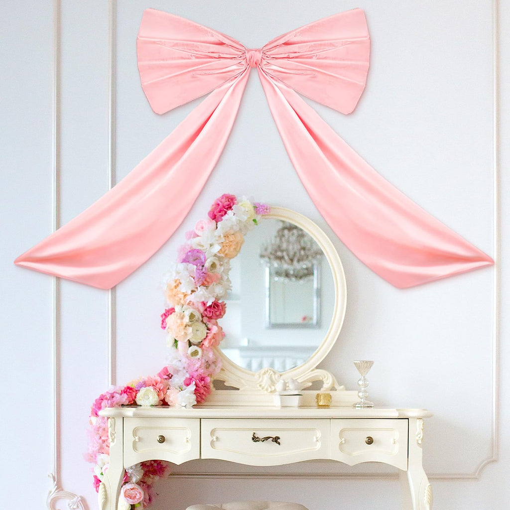 Wavwavw Large Pink Bow Decor Coquette Wall Decor for Backdrop 24 x 36'' Big Bow Giant Satin Ribbon Tie for Birthday Wedding Bridal Baby Shower Party Ballerina Room Hanging Decoration(Lining Support)
