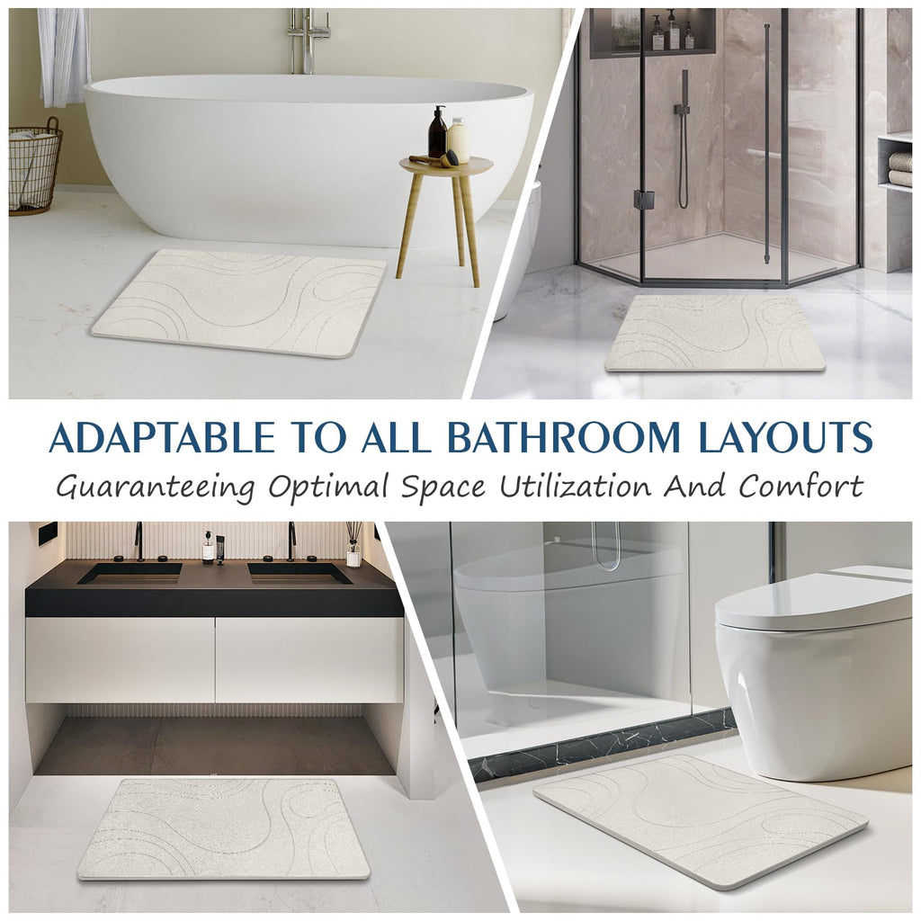 Stone Bath Mat Quick Dry Diatomaceous Earth Bath Mat Non-Slip Shower Stone Bathmat Super Absorbent Water Diatomite Bathroom Floor Pad Elegant,Natural,Esay to Clean (Flow Line-Beige)