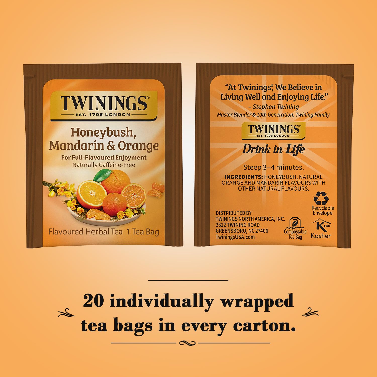 Twinings of London Herbal Tea Bags - Honeybush, Mandarin & Orange Flavor | 20 Count