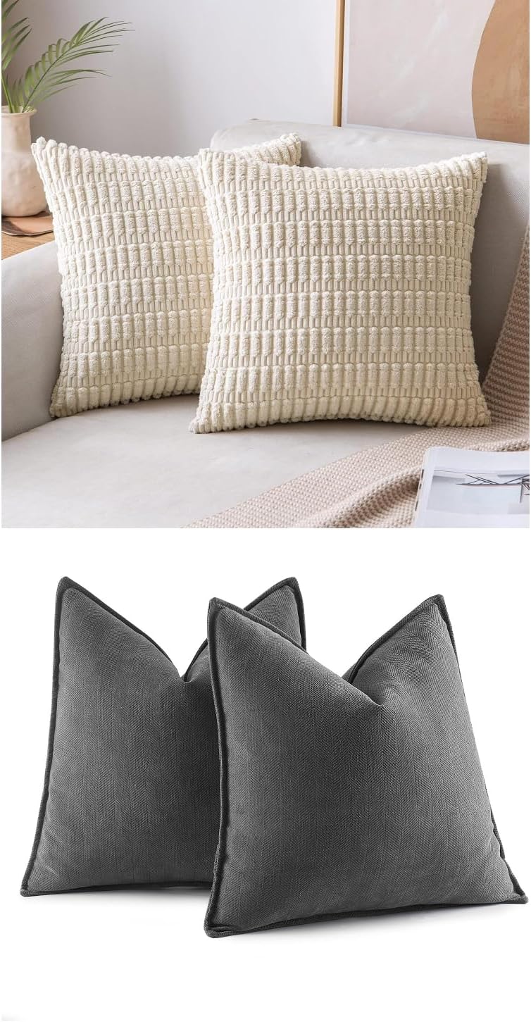 MIULEE Decorative Throw Pillow Covers - Pack of 2 Dark Grey Corduroy | Soft & Stylish Home Accent